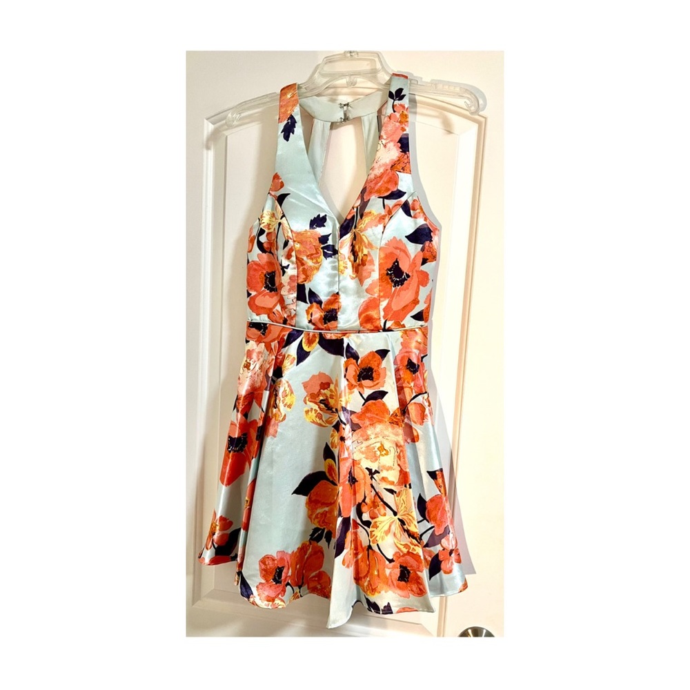 Jodi Kristopher Blue and Coral Floral Dress Size 3